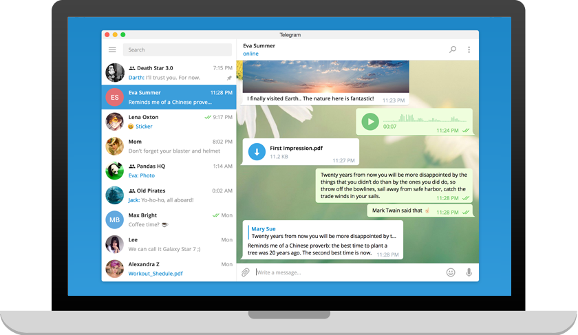 Интерфейс Telegram Desktop на Windows