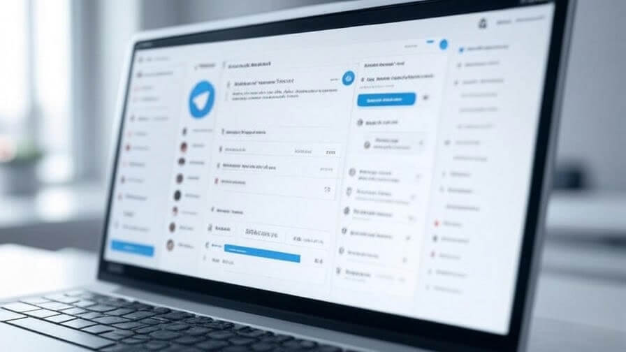 Telegram Web на ноутбуке в рабочем пространстве